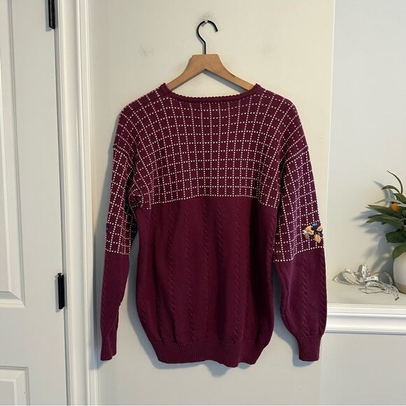 Vintage Izod Club Maroon Floral Embroidered Cotton Sweater Large - Picture 6 of 13